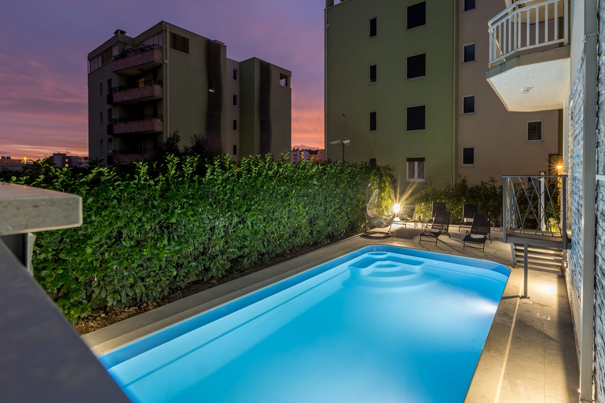 Pool at sunset, Holiday apartments Stobreč